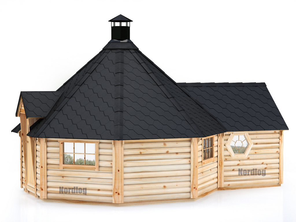 Grill-sauna cabin 16,5 m2 with extension anthracite-001